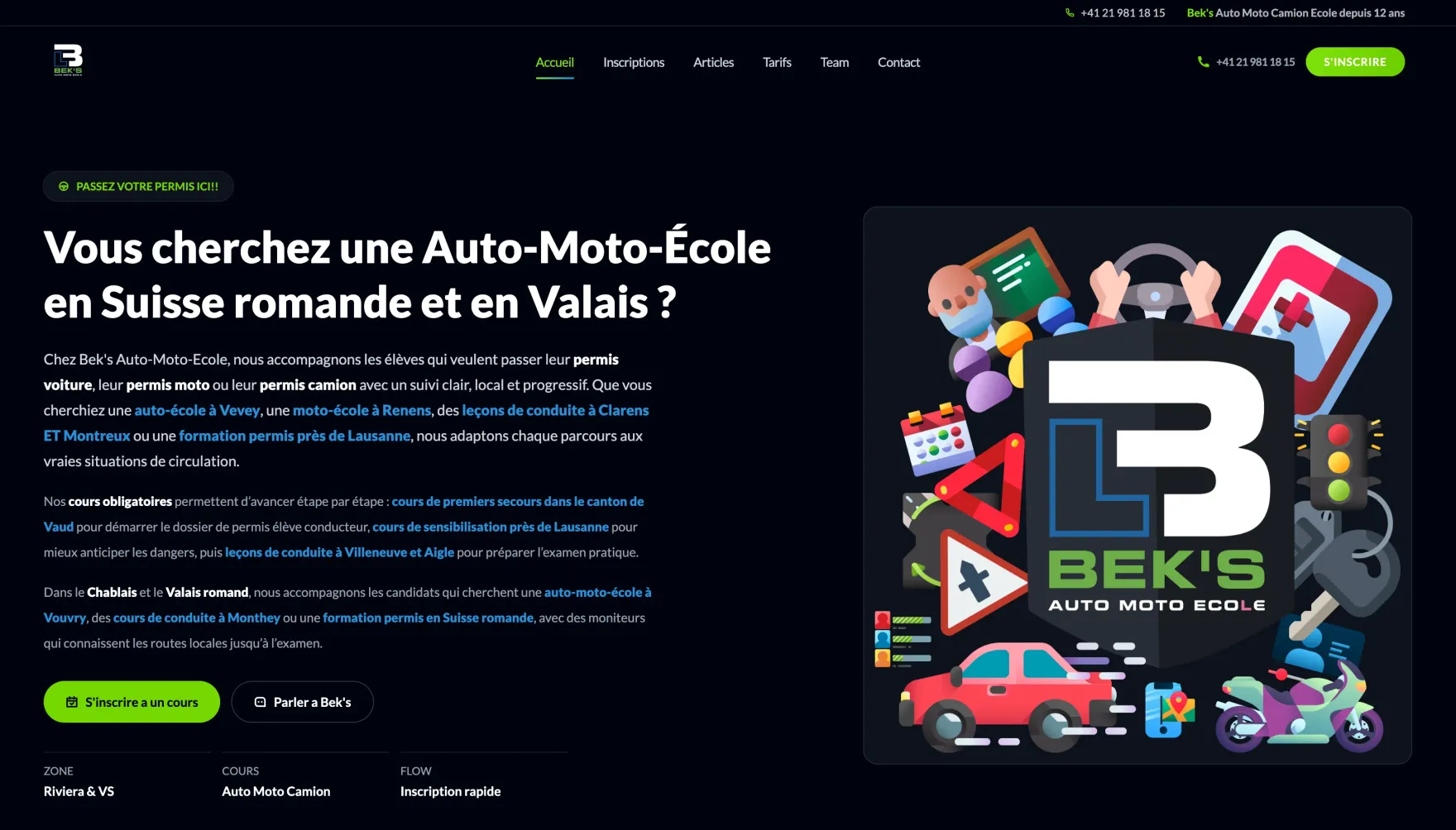 Bek's Auto-Moto-École website homepage