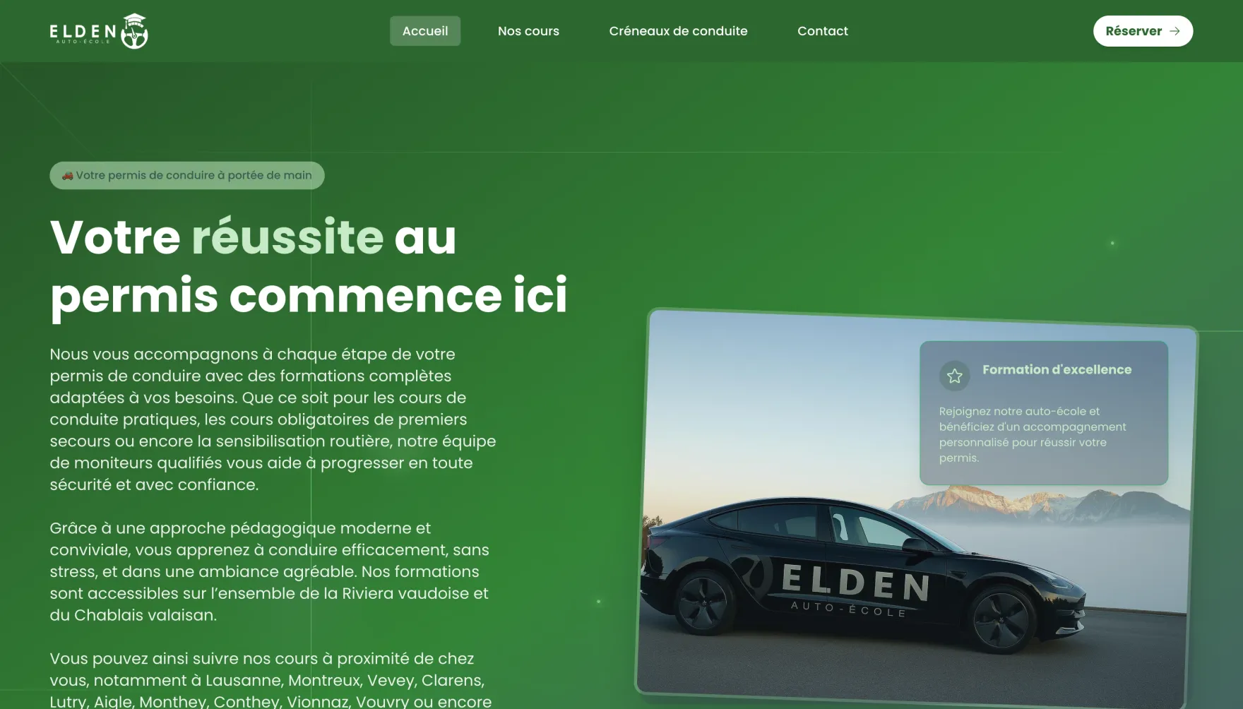 Elden Auto-École website homepage