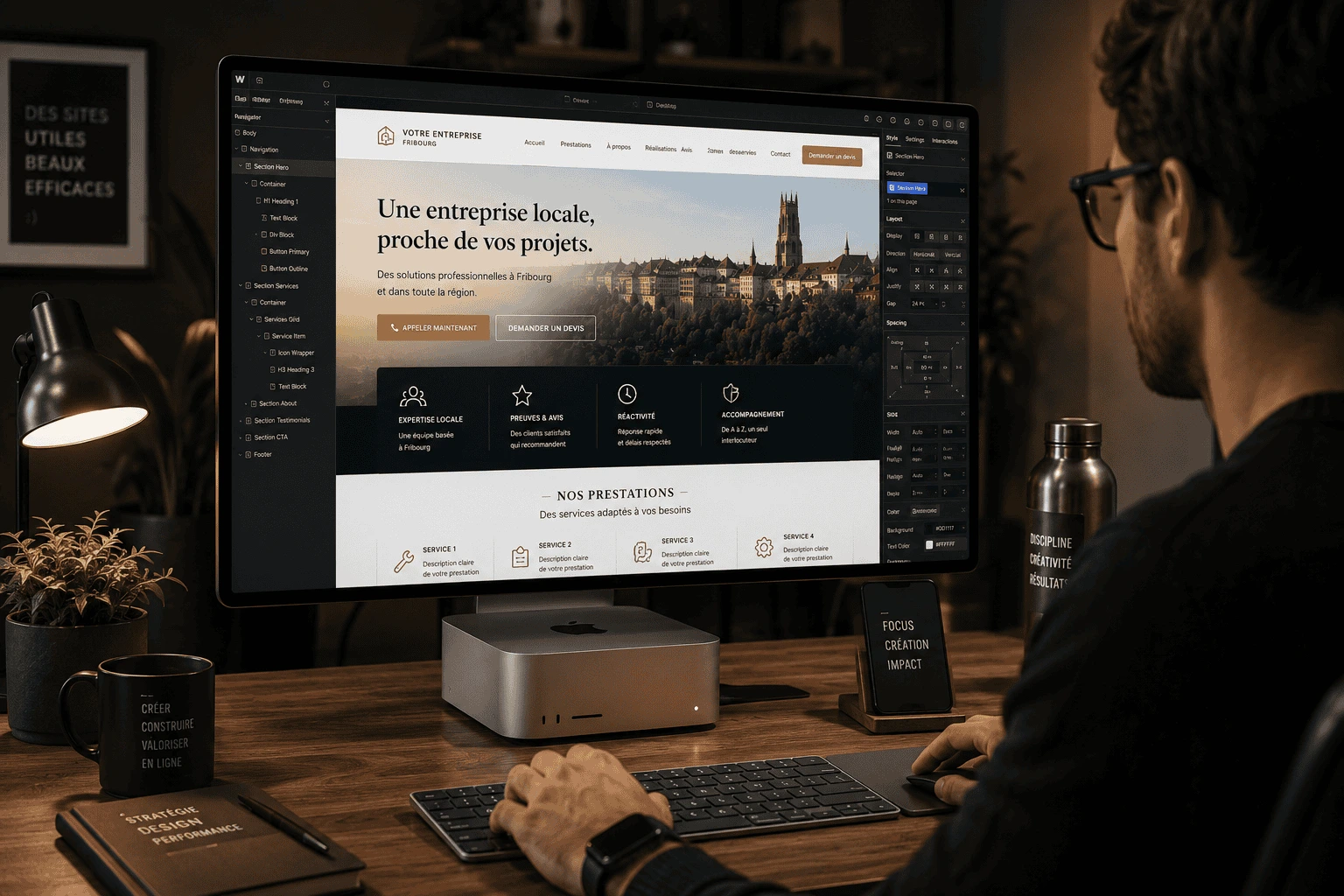 Professional website mockup for a technical company in Neuchâtel on mobile and desktop